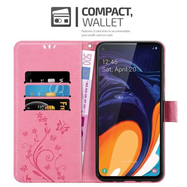 Fodral till Samsung Galaxy A60 - CADORABO - Blommönster - Imiterat läder - 3 kortplatser - Praktiskt stöd Rosa