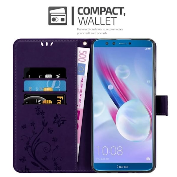Coque Honor 9X LITE - CADORABO - Mörklila Blommor - Syntetläder - Ställfunktion - Fullständigt Skydd Mörk lila
