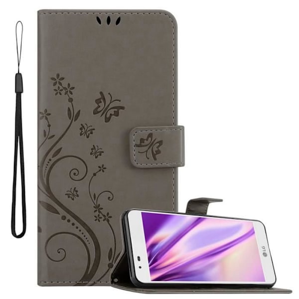 Fodral till LG K7 2016 - CADORABO - Blommig grått - konstläder - Stativfunktion - Kortplatser BLOMMIG GRÅ