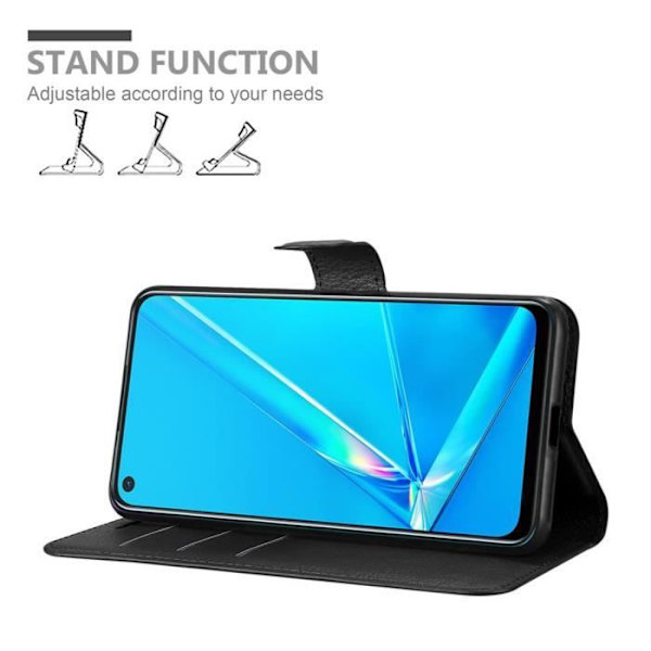 Cadorabo Fodral för Oppo A92 i JET BLACK Skyddskåpa Magnetstängning Stativfunktion KOLSVART