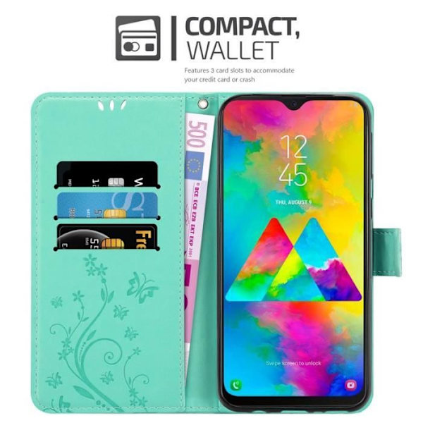 Cadorabo Fodral till Samsung Galaxy M20 i grönt - blommig design