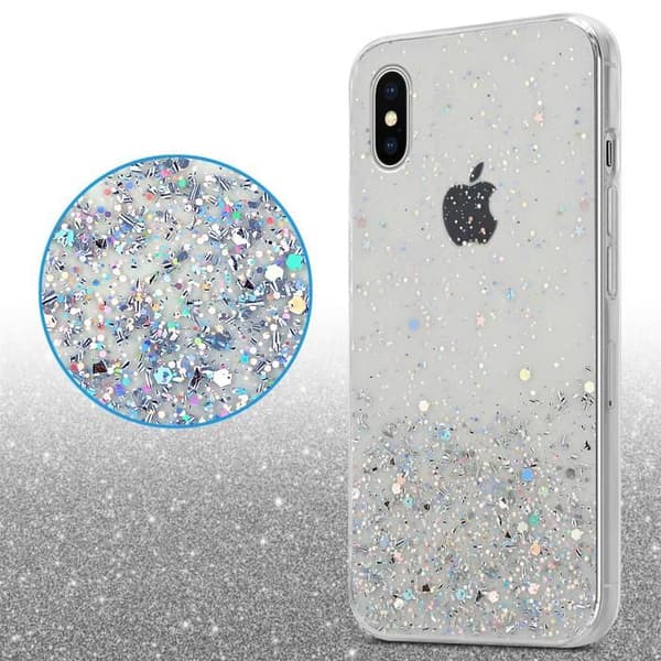 Transparent iPhone X / XS-skal med glitter, skyddande glittrande design Vit