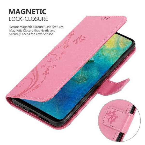 Fodral till Huawei MATE 20 - CADORABO - Blommönster - Imiterat läder - Stativfunktion - 3 kortplatser Rosa