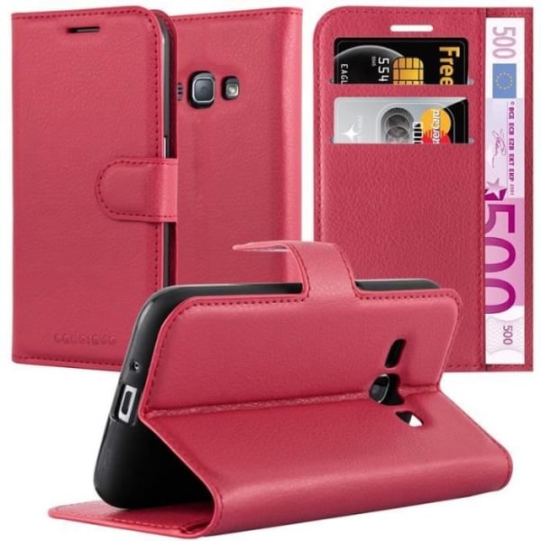 Cadorabo Fodral Samsung Galaxy J1 2015 RED INFERNO Fullt skydd Magnetisk Fodral Cover Stand Kortplats