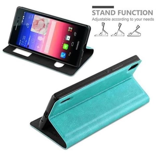 Cadorabo Huawei P7 Fodral TURQUOISE MINT VIEW Magnetisk skyddsfodral som stöder stativ och fönster