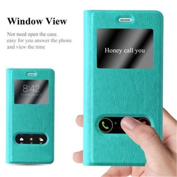 Cadorabo Huawei P9 LITE Fodral TURQUOISE MINT VIEW Magnetiskt skyddsfodral som stöder stativ och fönster