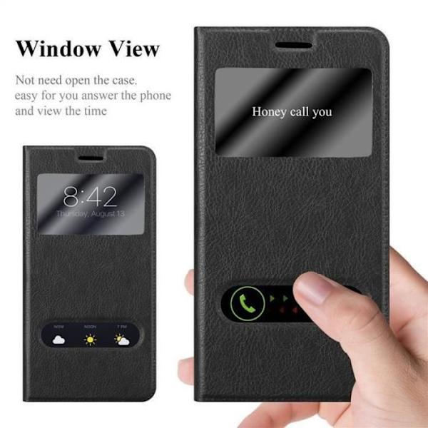 Cadorabo Fodral för Samsung Galaxy A8 2015 i COMET BLACK - Skyddsfodral med horisontellt stativ och två fönster - View Case
