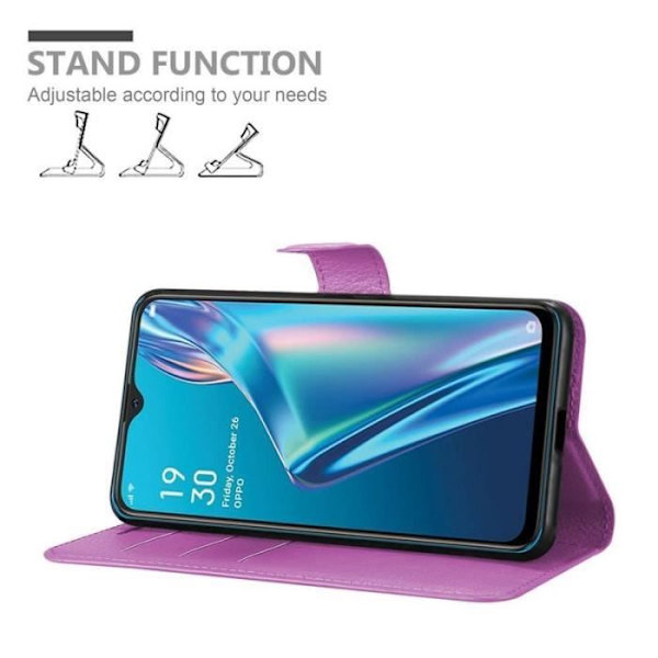 Fodral - CADORABO - Oppo A12 - Läderimitation - Lila - Stativfunktion Lila