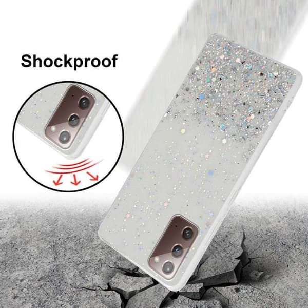 Transparent skal för Samsung Galaxy NOTE 20 med glitter, skyddande design med glittrande effekt Vit