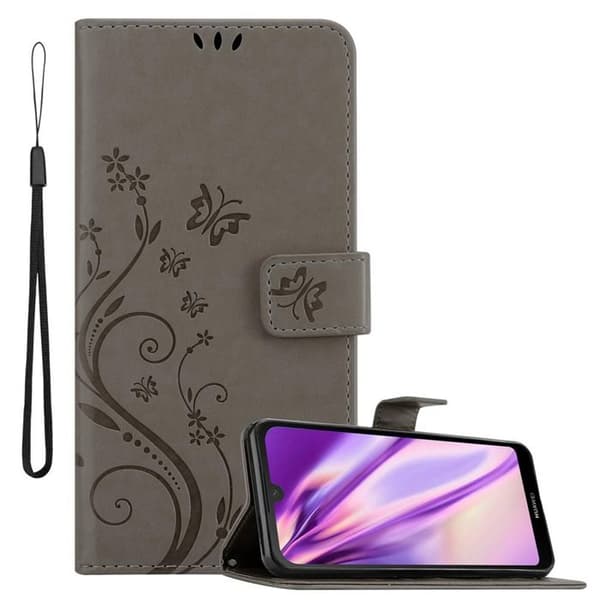 Fodral med lock för Huawei Y6 PRO 2019, Grå Blommig Design, Plånboksfodral Grå