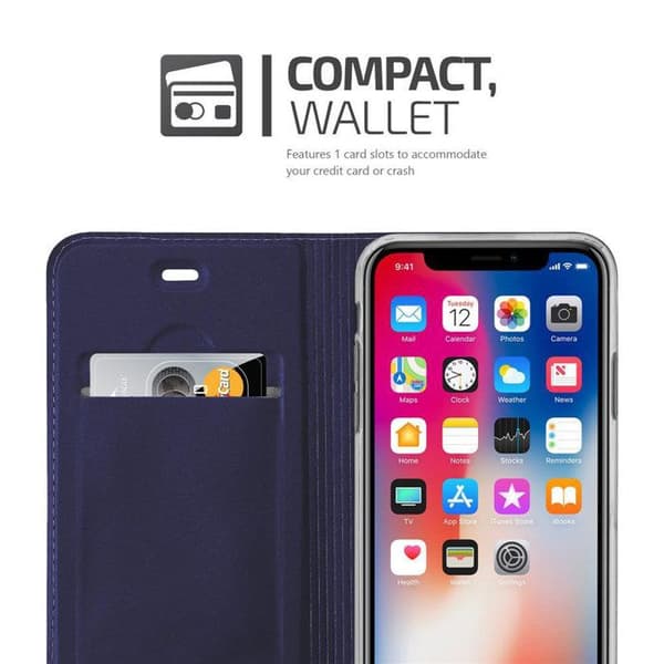 Flip-fodral för iPhone X / XS i CLASSY MÖRKBLAU Plånbok Stötsäker Blå