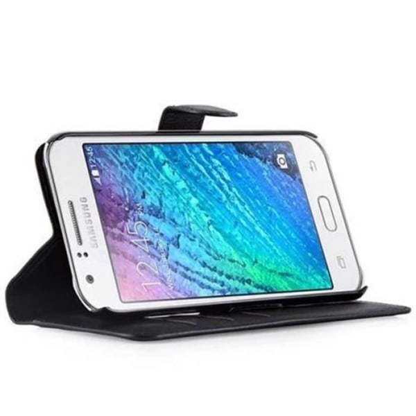 Cadorabo Fodral Samsung Galaxy J7 2015 SVART Fodral Fodral Fullt skydd Magnetlås Stativkortplats