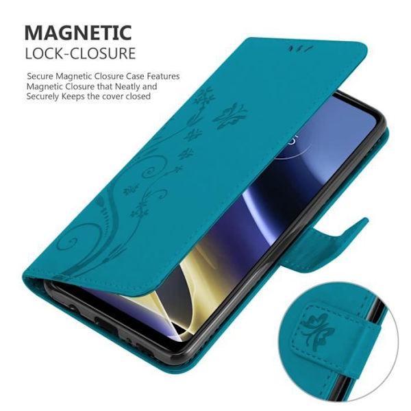 Coque - CADORABO - MOTO G51 5G - Similicuir - Blå Blommig - Skydd med Ställfunktion BLOMMA BLÅ