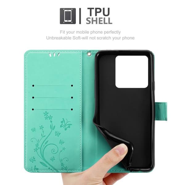 Fodral med lock för Xiaomi 14T Etui i TURKOS BLOMSTER Skydd Design Blomster Plånbok Blå