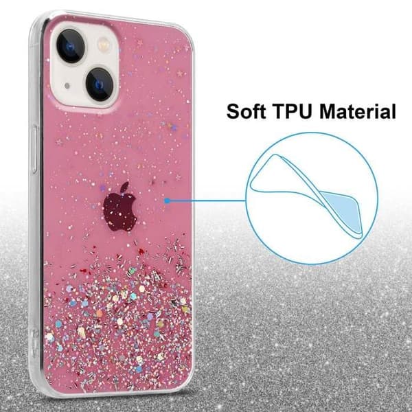 iPhone 14 PLUS Fodral Rosa med Glitter Skyddande Glittrande Design Ros