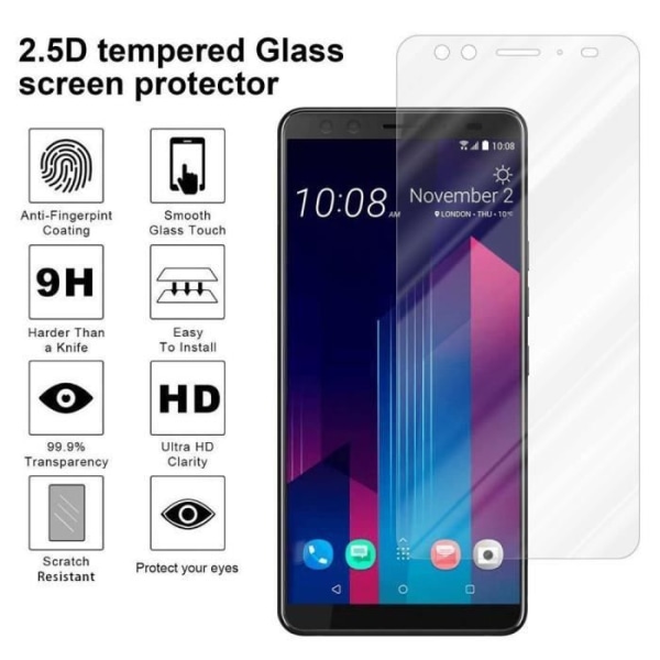 Härdat glas för HTC U12+ TRANSP, skyddsfilm HTC U12+ skärmfilm HTC U12+ härdat display Transparent