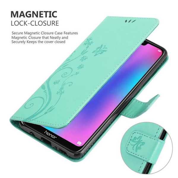 Fodral till Honor 8C i BLOMMIG TURKOS - CADORABO - Mjuk - Magnetisk - Läderimitation Turkos