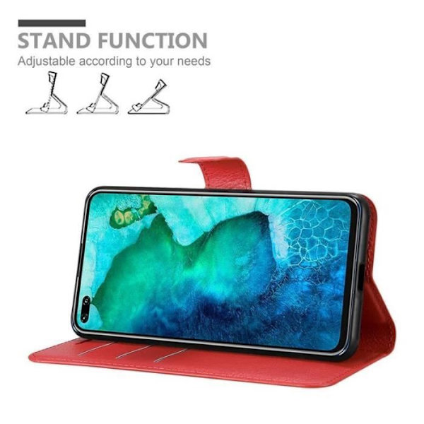 Fodral - CADORABO - Honor View 30 pro - Läderimitation - Röd - Stativfunktion Röd