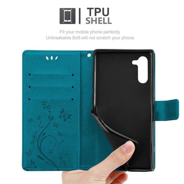 Fodral med lock för Samsung Galaxy NOTE 10 Etui i BLÅ BLOMSTER Design Floral Plånboksskydd Blå