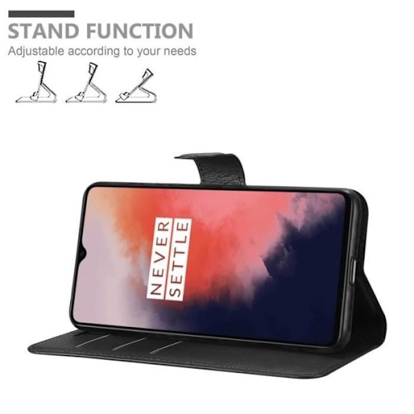 Fodral - CADORABO - OnePlus 7T - Konstläder - Stativfunktion - 3 kortfack Svart