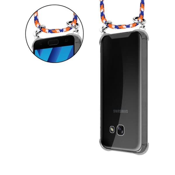 Mobilskal för Samsung Galaxy A5 2017 med axelrem i ORANGE BLÅ VIT med justerbar snodd Blå