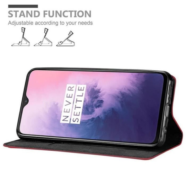 Plånboksfodral - CADORABO - OnePlus 6T - Läderimitation - Röd - Osynlig magnetisk stängning Röd