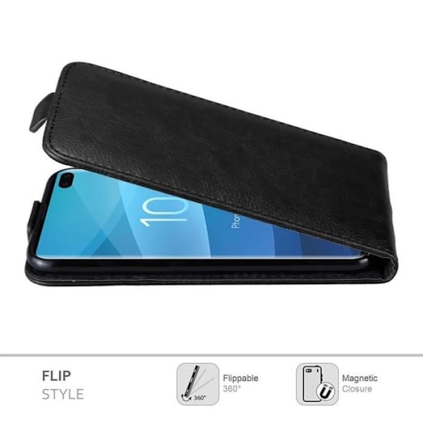 Flipfodral - CADORABO - Samsung Galaxy S10 PLUS - Svart konstläder - Magnetisk stängning - Fullständigt skydd Svart