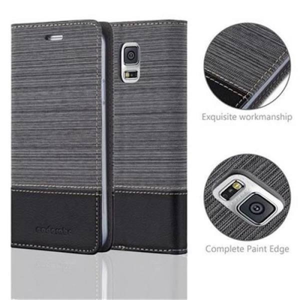 Samsung Galaxy S5 - S5 NEO Fodral i SVART GRÅ från Cadorabo (TYG-LEATHERETTE Design) Helt skyddsfodral med flipskydd