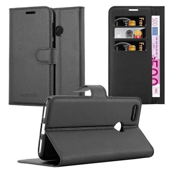 Fodral - CADORABO - Huawei Enjoy 7 - Konstläder - Stativfunktion - 3 kortfack Svart