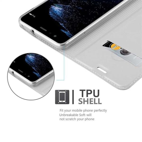 Fodral med lock för Huawei P10 LITE Klassisk Silver Plånbok Stötsäker Grå