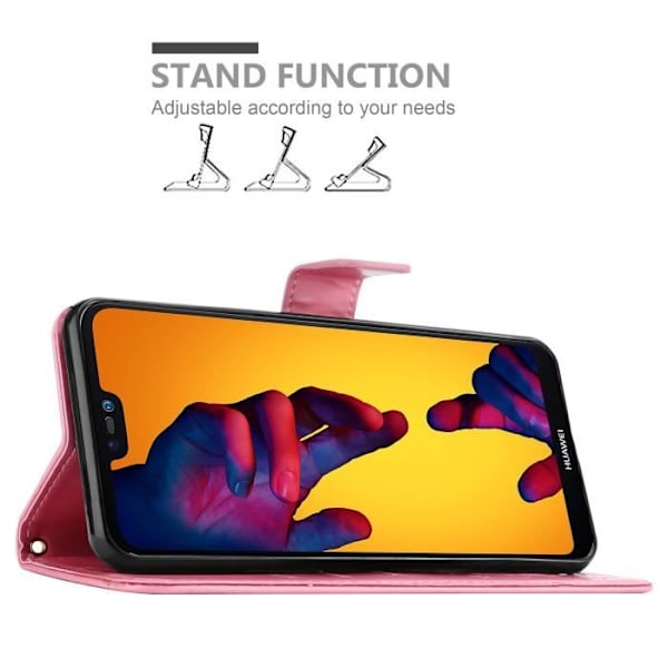 Coque för Huawei P20 LITE 2018 - CADORABO - Rosafloral - Plånboksfodral - Syntetläder - Ställfodral Rosa blommig
