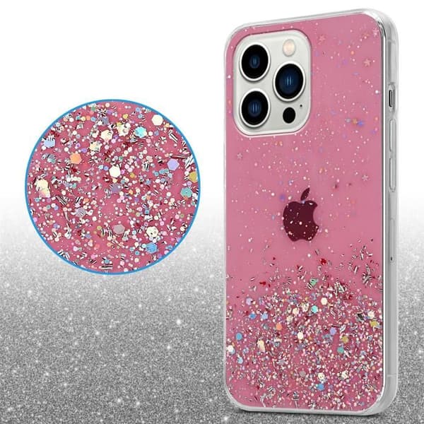 iPhone 13 PRO Fodral Rosa med Glitter Skydd Design med Glitter Ros