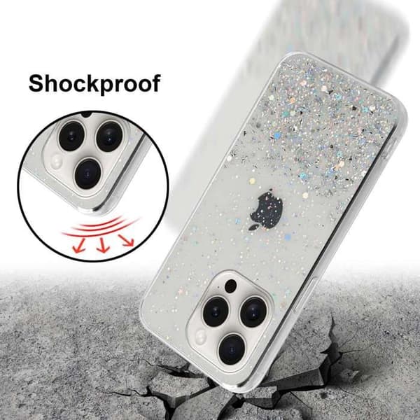 Transparent iPhone 15 PRO MAX-fodral med glitter, skyddande glittrande design Vit