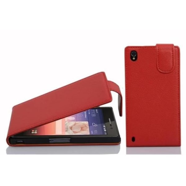 Cadorabo Huawei ASCEND P7 DESIGN FLIP-stil Fodral Fodral i konstläder Struktur KÖRSBÄRSRÖD