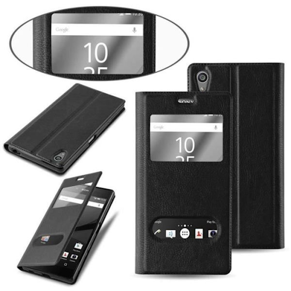 Fodral till Sony Xperia Z5 PREMIUM - CADORABO - Svart - Imiterat läder - Magnetisk stängning - Dubbelfönster Svart