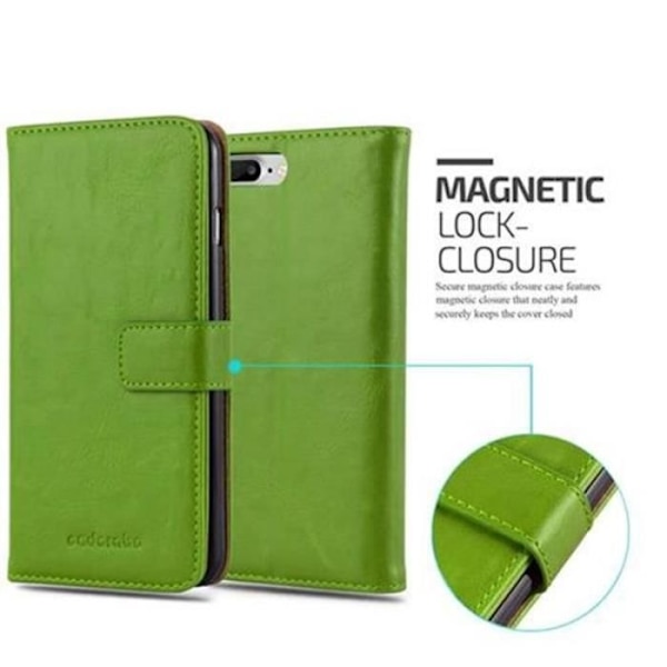 Cadorabo Coque Apple iPhone 8 PLUS / 7 PLUS / 7S PLUS GRÖN PRÉ LYX Hölster Etui Fodral Magnetiskt ställ stöd för kortplats
