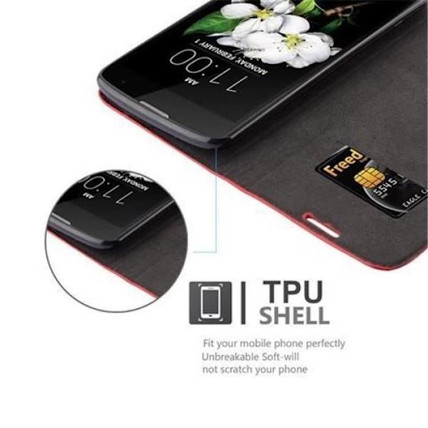 LG K7 Fodral i APPLE RED från Cadorabo (INVISIBLE MAGNETIC CLOSURE Design) Helt skyddsfodral med flip flik