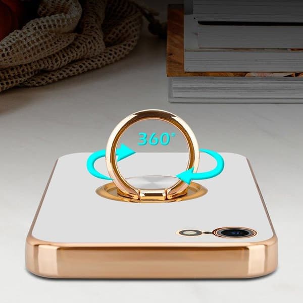 Skal för iPhone 7 / 7S / 8 / SE 2020 Glansig Vit - Guld med kameraskydd Vit