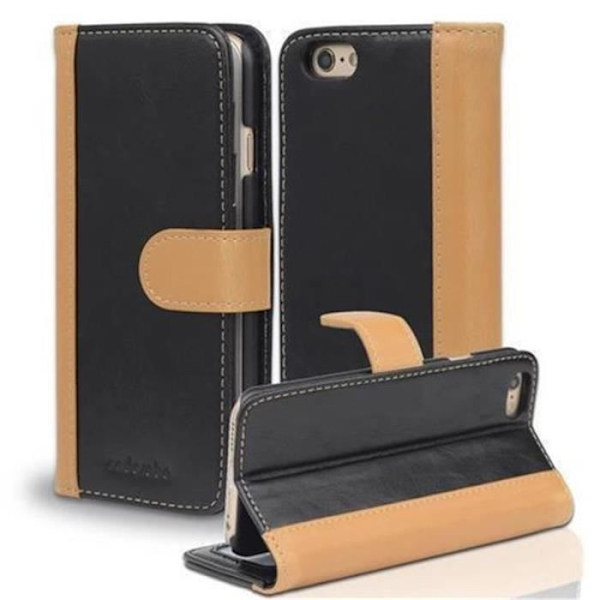 Apple iPhone 6 - iPhone 6S i KHAKI SVART från Cadorabo (TWO-TONE Design) Helt skyddsfodral med flip flik, stativ