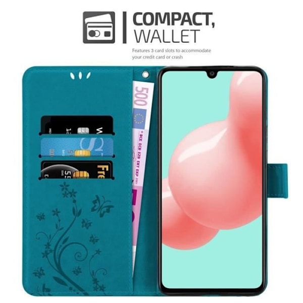 Fodral - CADORABO - Samsung Galaxy A41 - Blommigt konstläder - Magnetisk stängning - Praktiskt stöd Blå