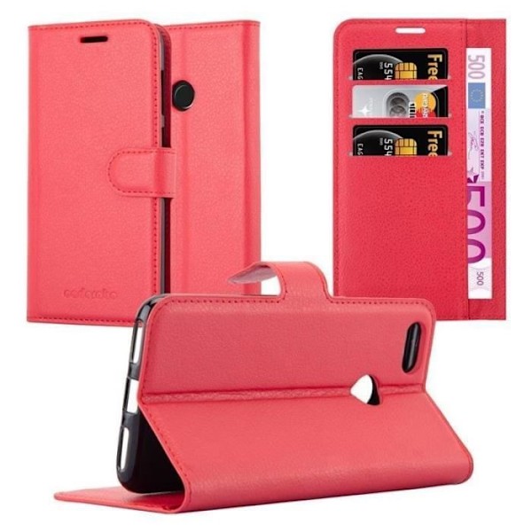 Coque - CADORABO - Huawei Enjoy 7 - Similicuir Röd - Ställfunktion - 3 Kortfack Röd