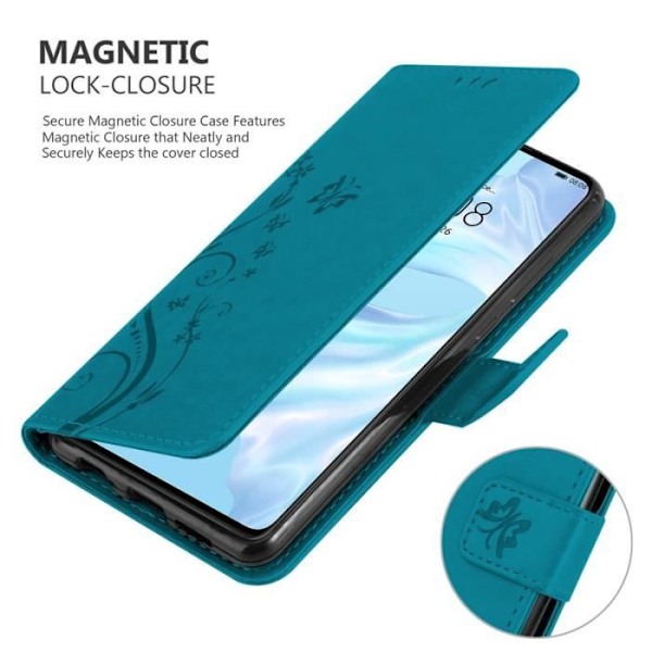 Fodral till Huawei P30 - CADORABO - Blommönster - Imiterat läder - Stativfunktion - 3 kortplatser Blå
