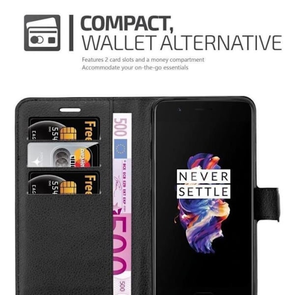Coque för OnePlus 5 Fodral i SVART ONYX Etui Case Cover Skydd med magnetisk stängning Plånbok Svart
