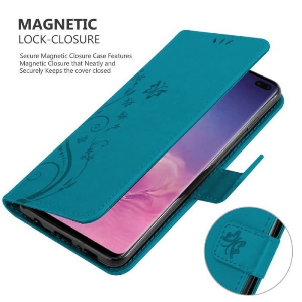 Skydd till Samsung Galaxy S10 PLUS - Cadorabo - Blommig - Syntetläder - Halvstyv - Blå Blå