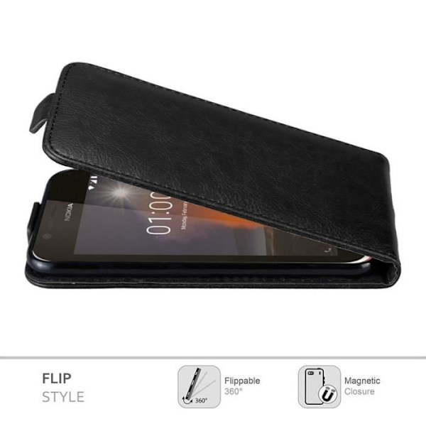 Coque - CADORABO - Nokia 1 2017 - Syntetiskt läder - Flip - Magnetstängning Svart
