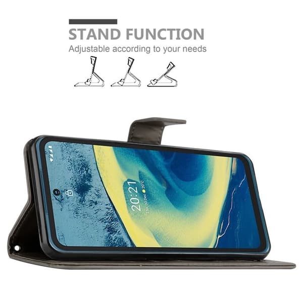 Fodral med lock för Nokia XR20 Etui i GRÅ BLOMMÖNSTER Skydd Design Blommig Plånbok Grå
