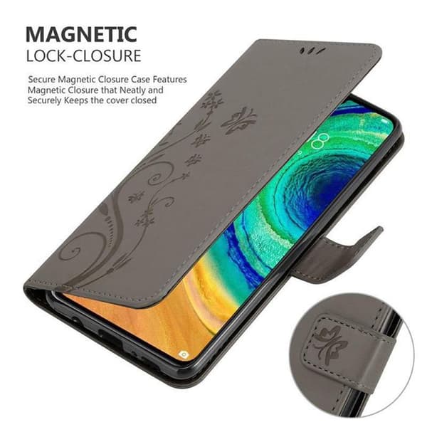 Flip-fodral för Huawei MATE 30, grå blommönster, skyddande design, plånbok Grå