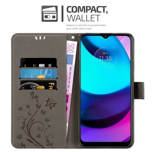 Coque - CADORABO - MOTO E20 / E30 / E40 - Similicuir - Grå Blommig - Ställfunktion Blommig grå