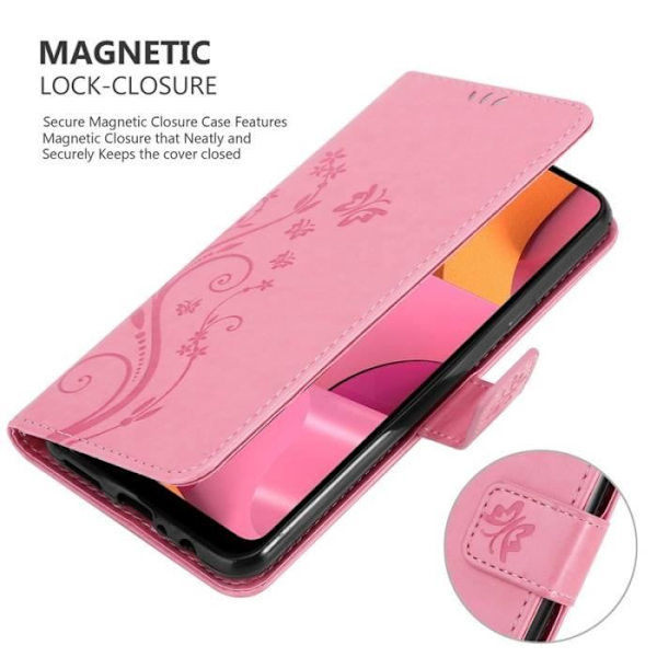 Fodral till Samsung Galaxy A20S - CADORABO - Blommönster - Imiterat läder - Stativfunktion - 3 kortplatser Rosa