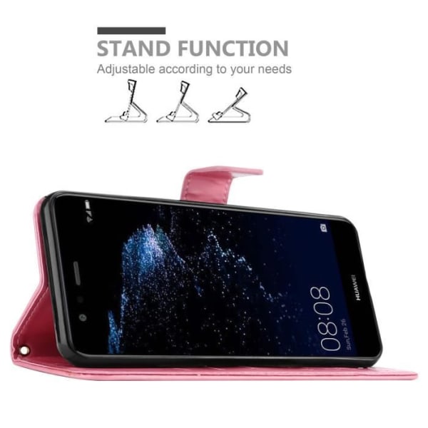 Fodral för Huawei P10 LITE - CADORABO - Rosafloral - Syntetläder - Ställfunktion - Platser för kort Rosa blommig